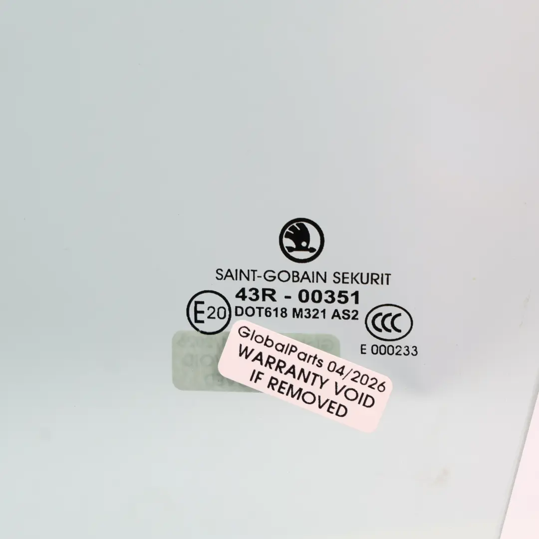 Skoda Fabia 6Y Door Window Glass AS2 Front Left N/S - SKU 6Y0845201A - Part number 6Y0845201A