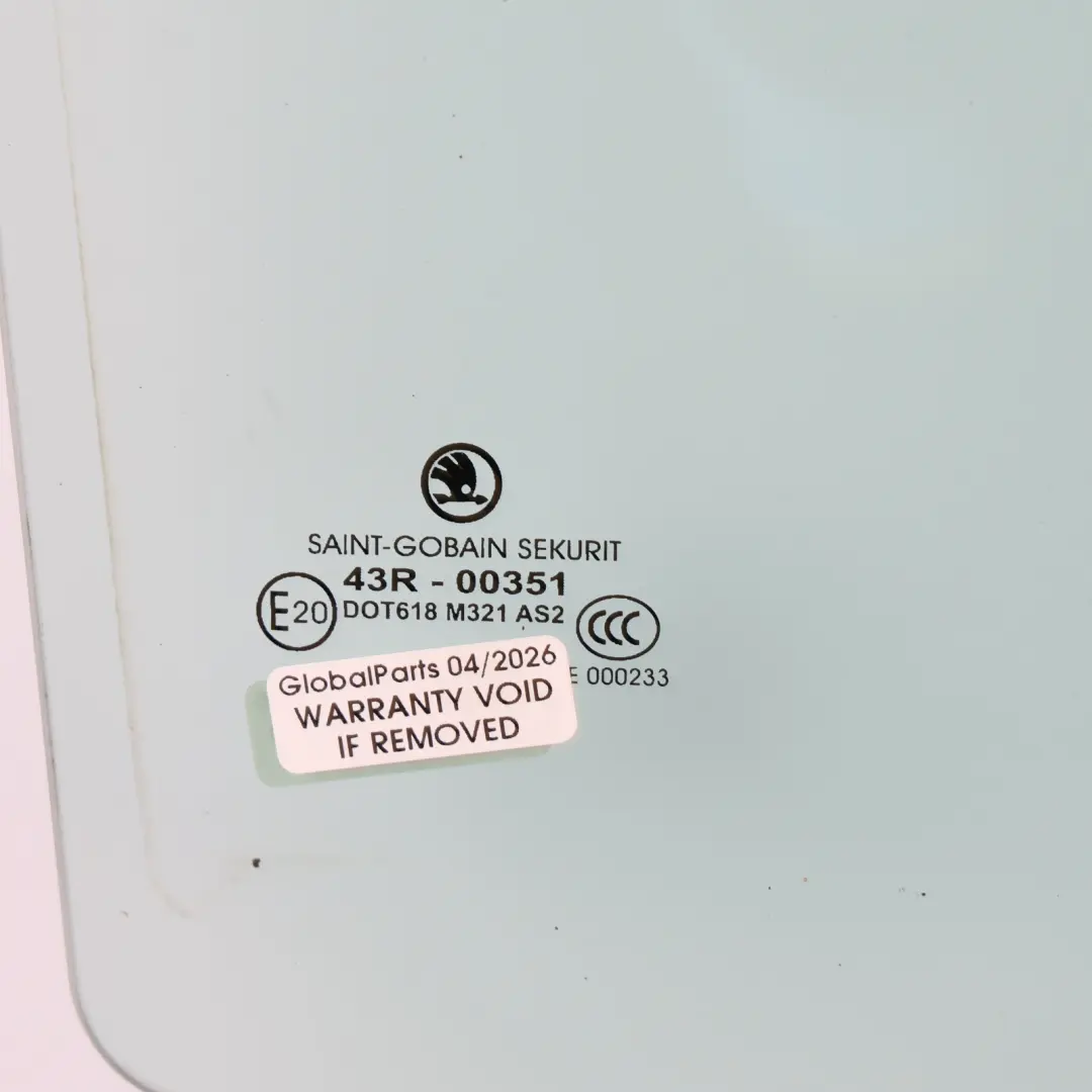 6Y Door Window Glass AS2 Rear Right O/S to Skoda Fabia with Part number 6Y6845206A Skoda Fabia 6Y Door Window Glass AS2 Rear Right O/S - SKU 6Y6845206A - Part number 6Y6845206A