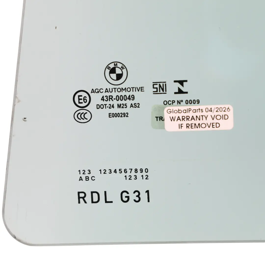 BMW G31 Touring Door Window Glass AS2 ESG Rear Left N/S - SKU 7339459 - Part number 7339459