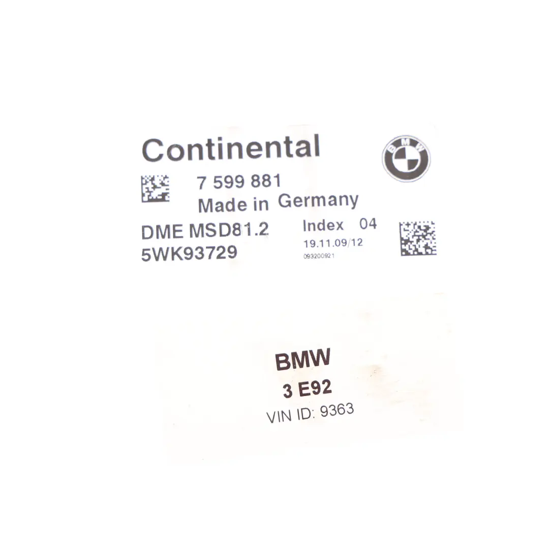 BMW E60 LCI E61 LCI 320i N43 N43B20A Petrol Engine Control Unit ECU Kit - SKU 7599881-23 - Part number 7599881