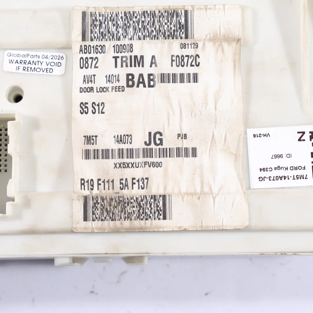 Mk1 Módulo Control Carrocería BCM Caja Fusibles para Ford Kuga con número de pieza 7M5T-14A073-JG Ford Kuga Mk1 Módulo Control Carrocería BCM Caja Fusibles - SKU 7M5T-14A073-JG - Número de pieza 7M5T-14A073-JG