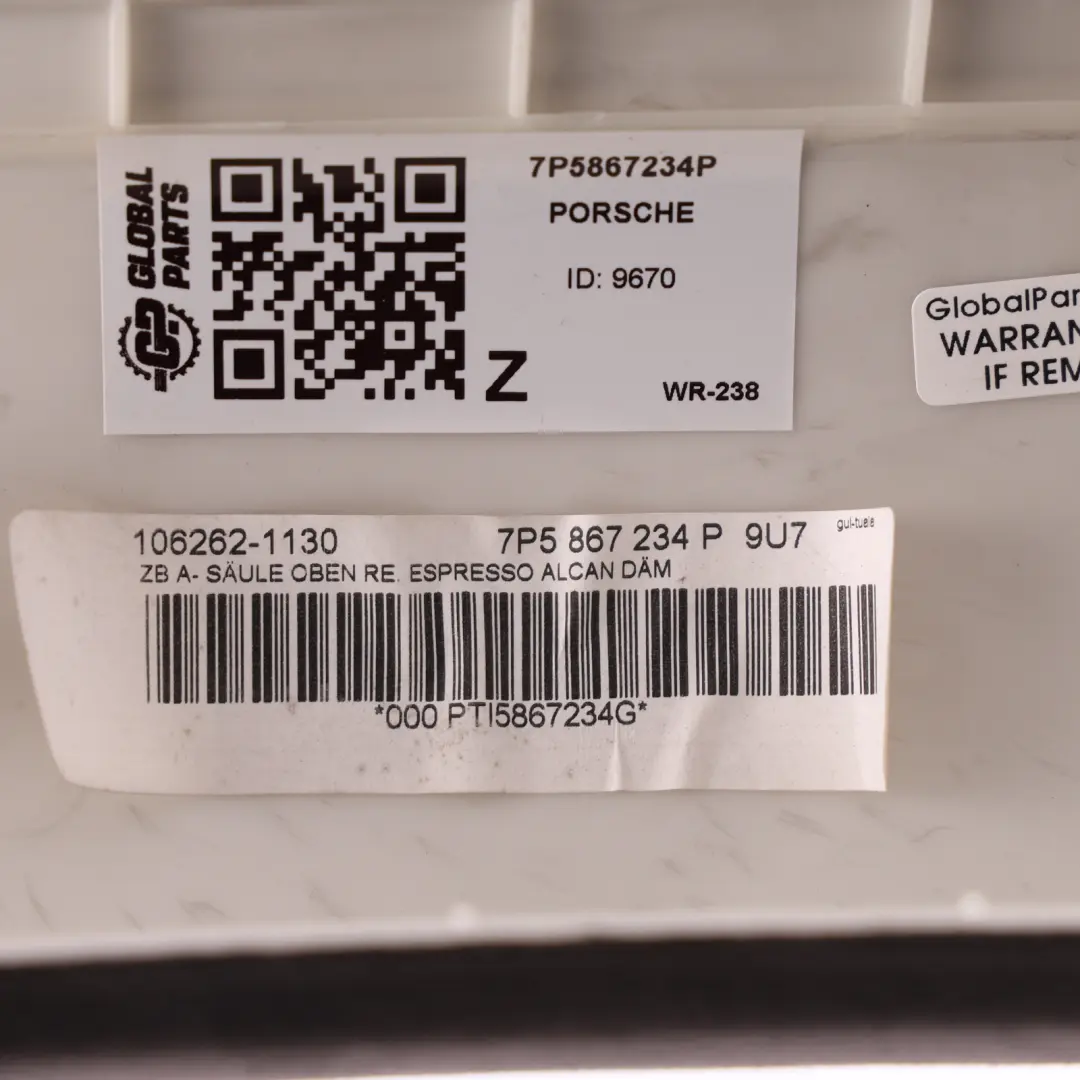 Porsche Cayenne 92A A-Pillar Trim Strip Moulding Alcantara Right O/S - SKU 7P5867234P - Part number 7P5867234P