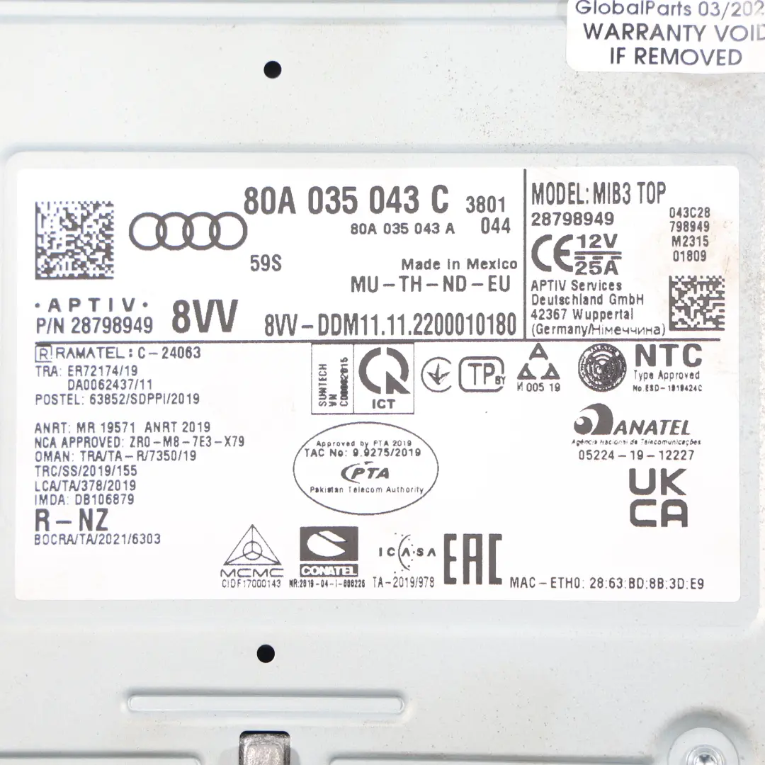 MMI Satellite Navigation Radio Head Unit Central Computer to Audi Q5 FY with Part number 80A035043C Audi Q5 FY MMI Satellite Navigation Radio Head Unit Central Computer - SKU 80A035043C - Part number 80A035043C