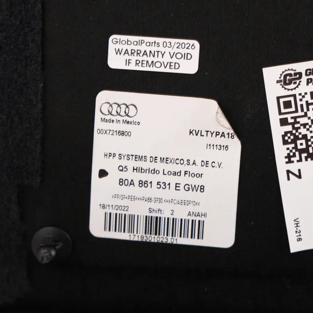 Audi Q5 FY Boot Floor Carpet Liner Tray Interior Hard Rear - SKU 80A861531E - Part number 80A861531E