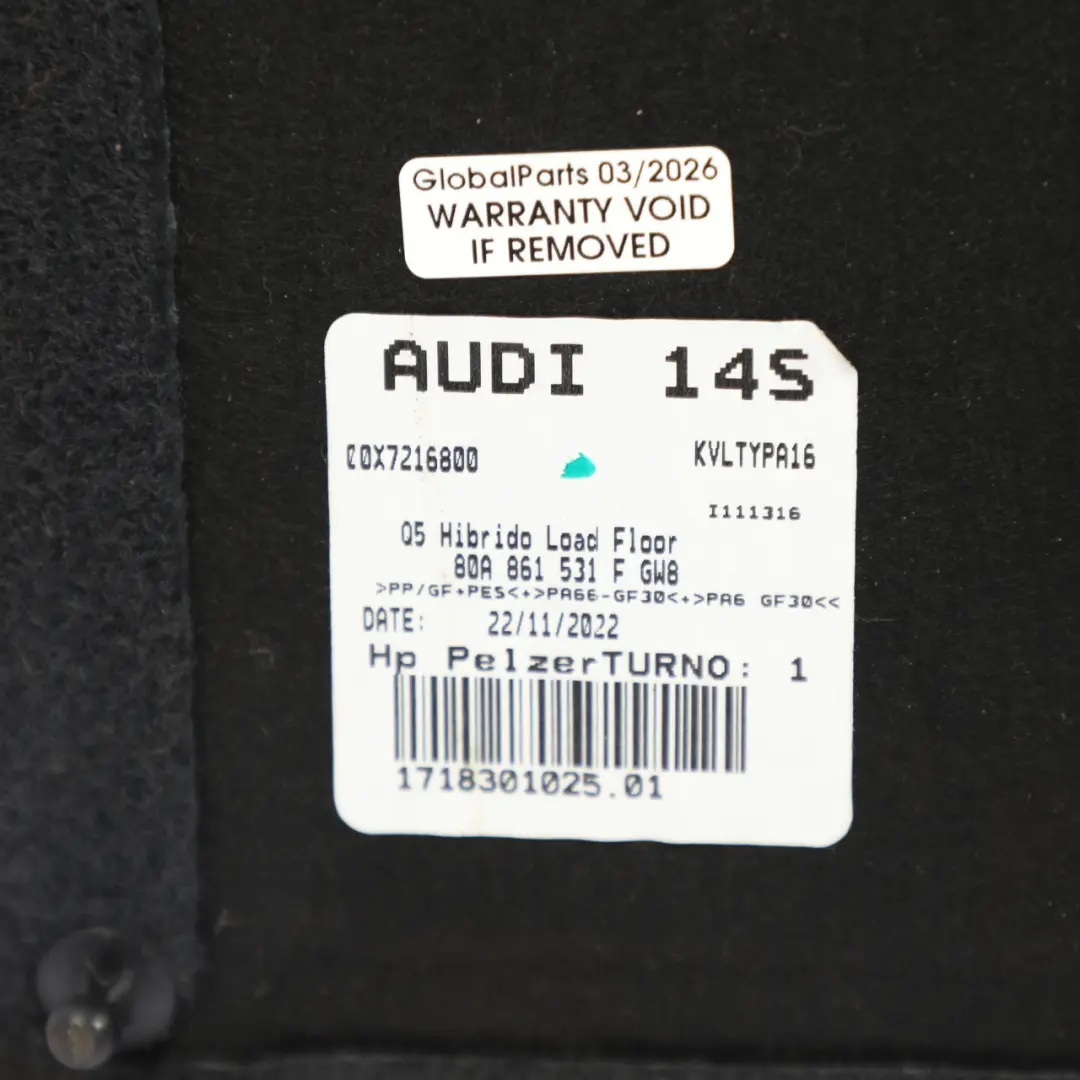 Boot Trunk Carpet Liner Floor Load Cover to Audi Q5 FY Rear with Part number 80A861531F Audi Q5 FY Rear Boot Trunk Carpet Liner Floor Load Cover - SKU 80A861531F - Part number 80A861531F