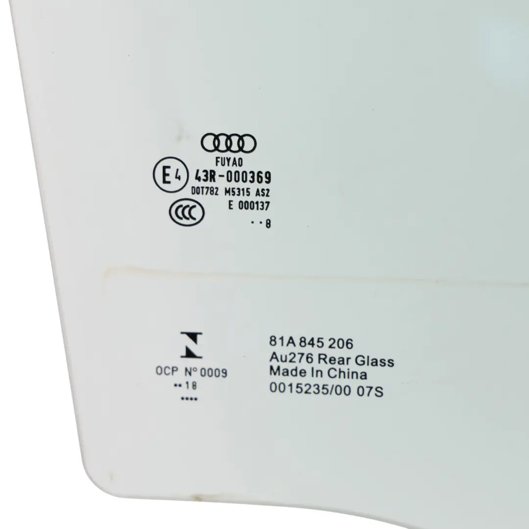 Vetro Finestrino Porta Posteriore Destro AS2 Verde per Audi Q2 GA con numero di parte 81A845206 Audi Q2 GA Vetro Finestrino Porta Posteriore Destro AS2 Verde - SKU 81A845206 - Numero di parte 81A845206
