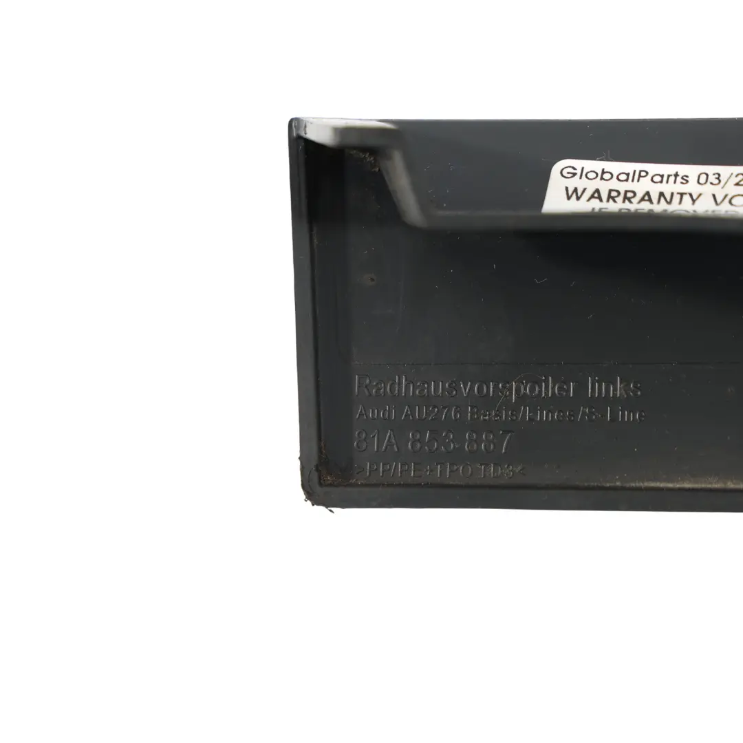 Pare-Chocs Avant Spoiler Roue Garniture Couverture Gauche pour Audi Q2 GA à propos du numéro de pièce 81A853887 Audi Q2 GA Pare-Chocs Avant Spoiler Roue Garniture Couverture Gauche - SKU 81A853887 - Numéro de pièce 81A853887