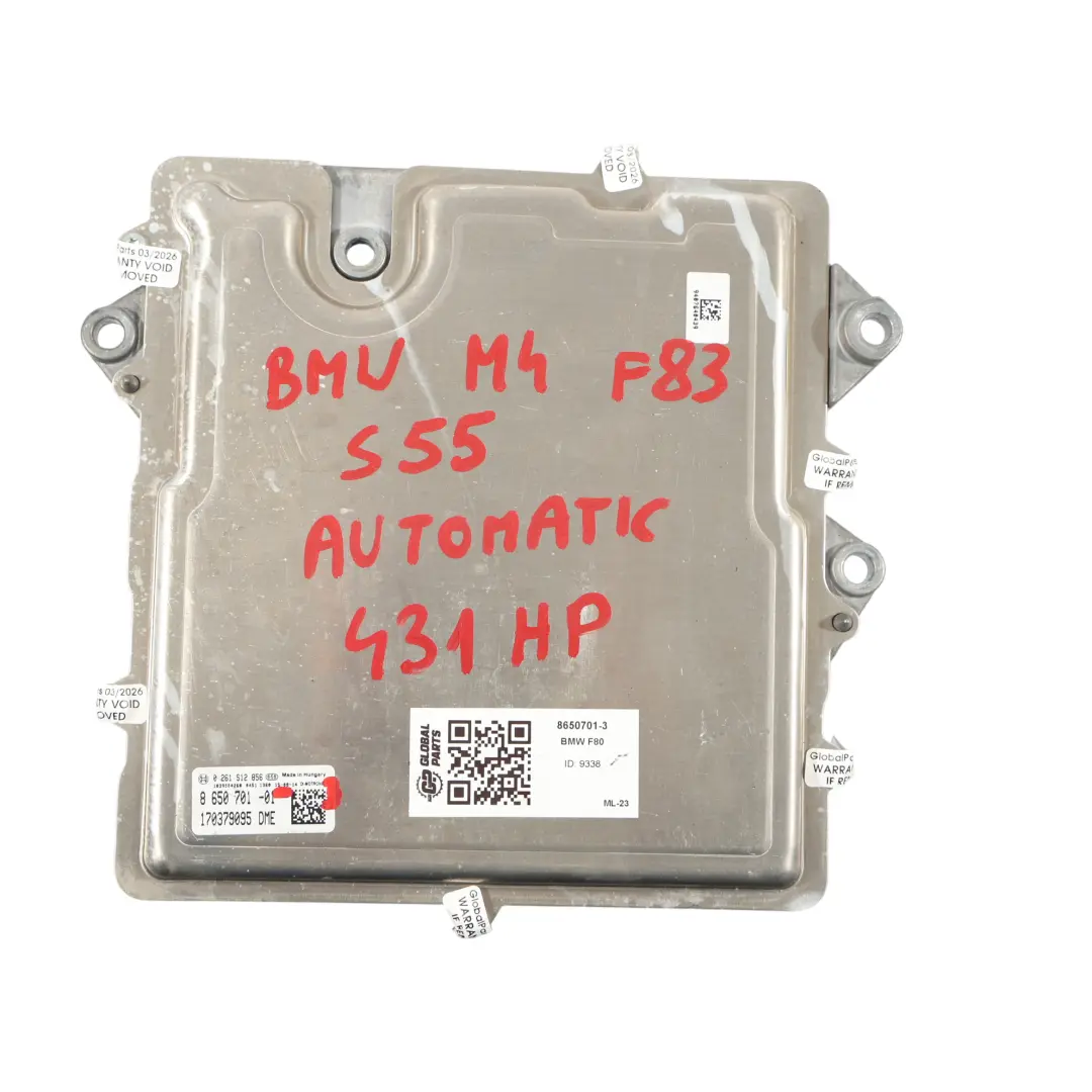 S55 431HP Engine Unit Module ECU DME Automatic to BMW F80 M3 F82 F83 M4 with Part number 8650701 BMW F80 M3 F82 F83 M4 S55 431HP Engine Unit Module ECU DME Automatic - SKU 8650701-3 - Part number 8650701