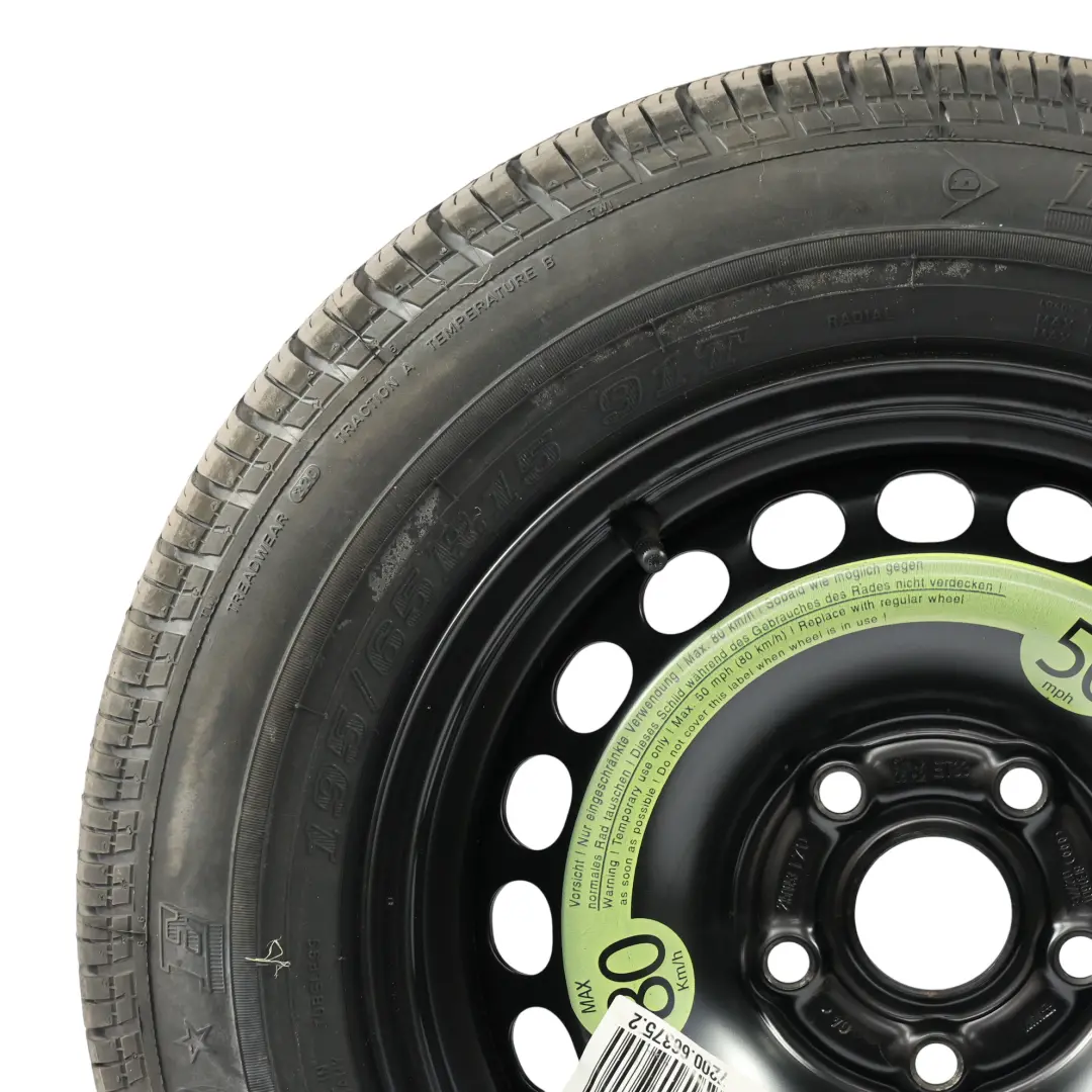 Ruota di Scorta Compatta Acciaio R15 6,5J Dunlop 195/65 8E0601027C per Audi A4 B7 con numero di parte 8E0601027E Audi A4 B7 Ruota di Scorta Compatta Acciaio R15 6,5J Dunlop 195/65 8E0601027C - SKU 8E0601027E - Numero di parte 8E0601027E