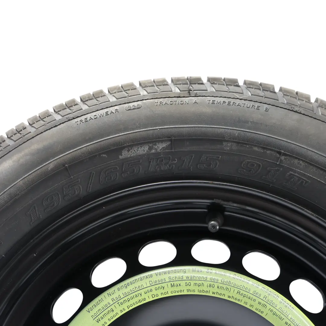 Audi A4 B7 Roue de Secours Compacte Acier R15 6,5J Dunlop 195/65 8E0601027C - SKU 8E0601027E - Numéro de pièce 8E0601027E