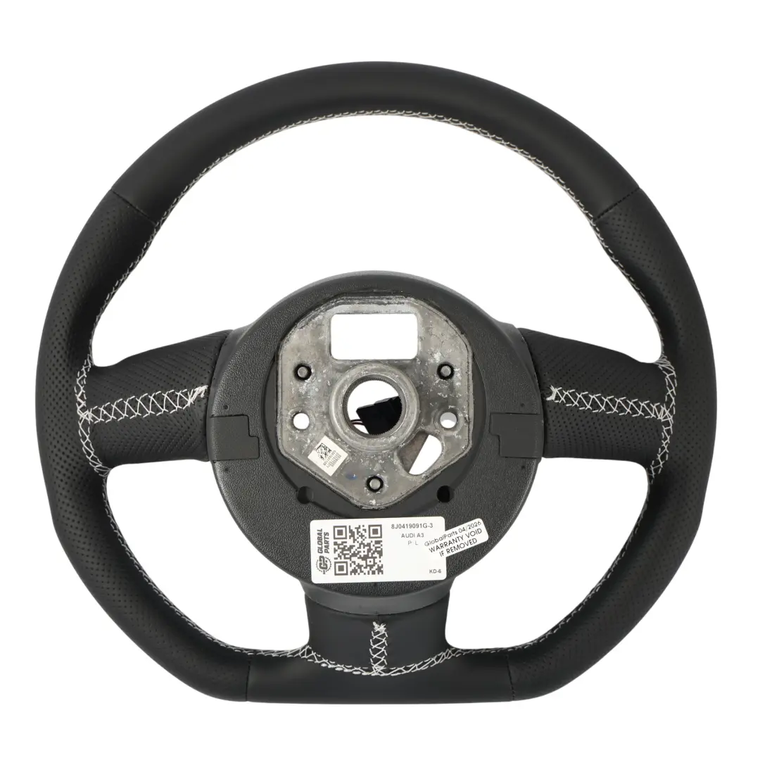 Audi A3 8P Lenkrad NEU Schwarzes Leder Flacher Boden Weißes Gewinde - SKU 8J0419091G-3 - Teilenummer 8J0419091G