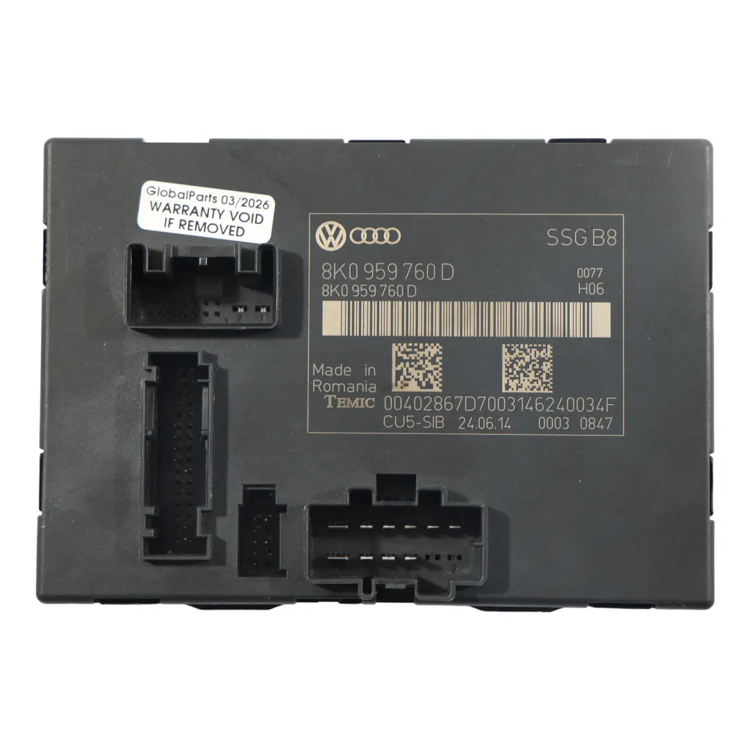 Modulo Controllo Sedile Anteriore Sinistro per Audi A5 8T con numero di parte 8K0959760D Audi A5 8T Modulo Controllo Sedile Anteriore Sinistro - SKU 8K0959760D-1 - Numero di parte 8K0959760D