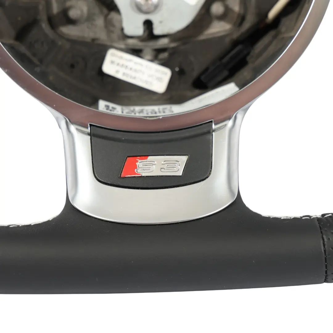 Audi A3 S3 8P NEW Black Leather Steering Wheel Flat Bottom - SKU 8P0419091CR-1 - Part number 8P0419091CR