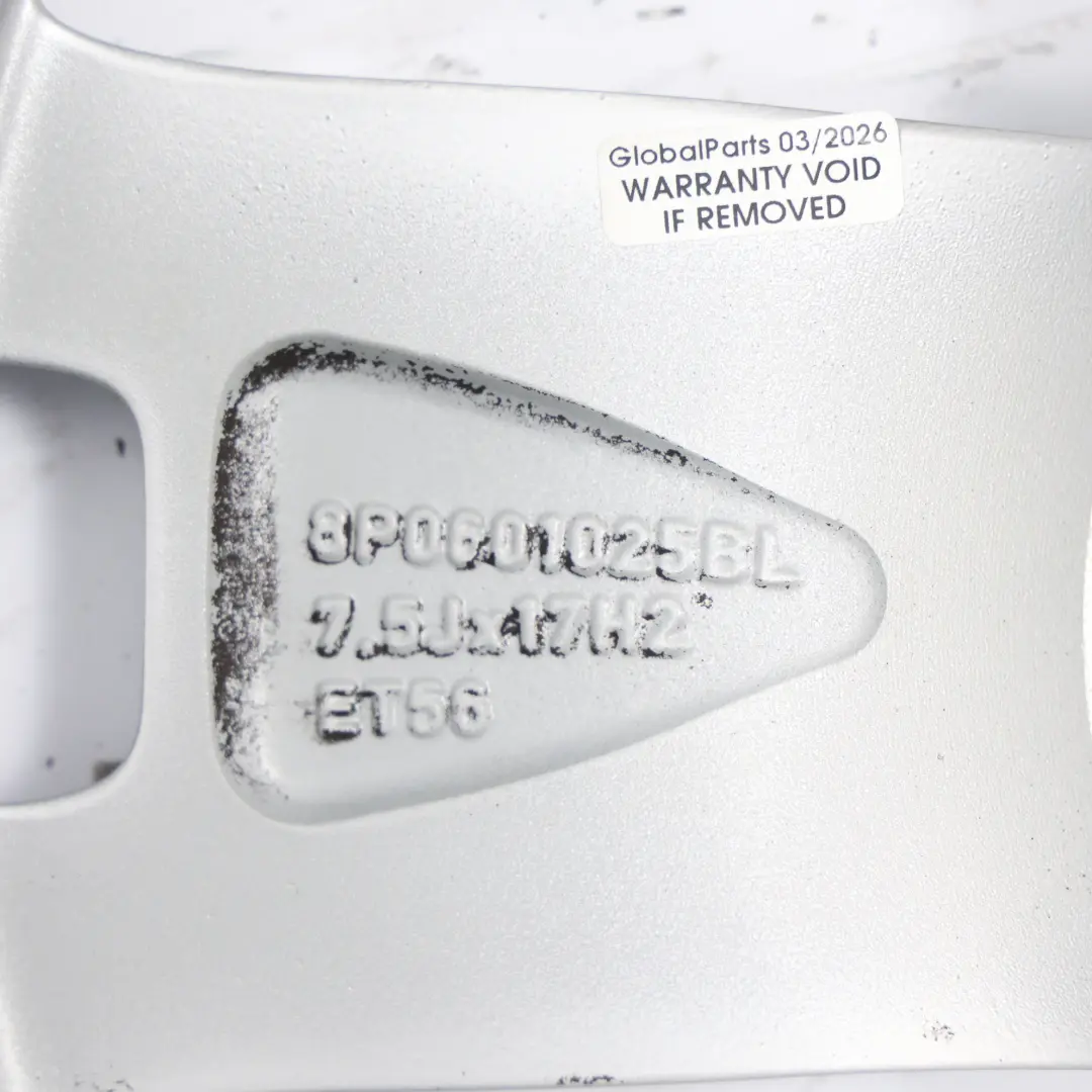 Silberne Leichtmetallfelge 17" 7,5J ET:56 Sternspeiche für Audi A3 8P mit Teilenummer 8P0601025BL Audi A3 8P Silberne Leichtmetallfelge 17" 7,5J ET:56 Sternspeiche - SKU 8P0601025BL-2 - Teilenummer 8P0601025BL