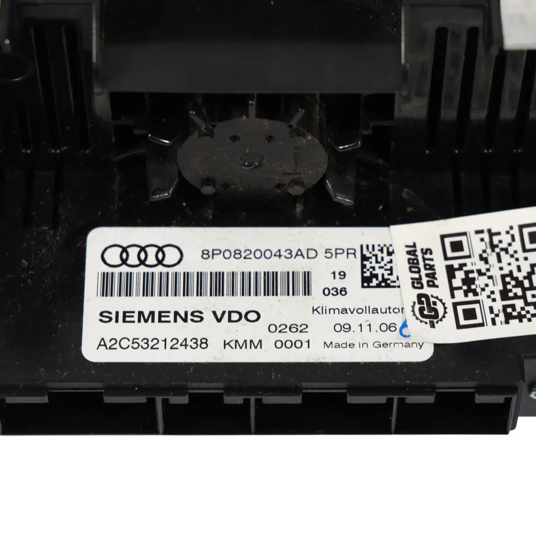 Audi A3 8P Heizung Klimaanlage Steuermodul Schalter Panel - SKU 8P0820043AD - Teilenummer 8P0820043AD