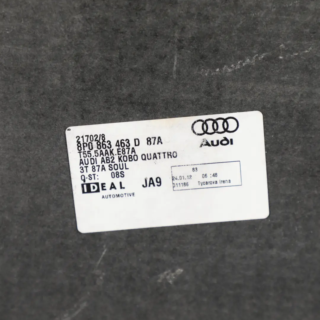 Alfombra Maletero Interior Forro Cubierta para Audi A3 S3 8P con número de pieza 8P0863463D Audi A3 S3 8P Alfombra Maletero Interior Forro Cubierta - SKU 8P0863463D - Número de pieza 8P0863463D