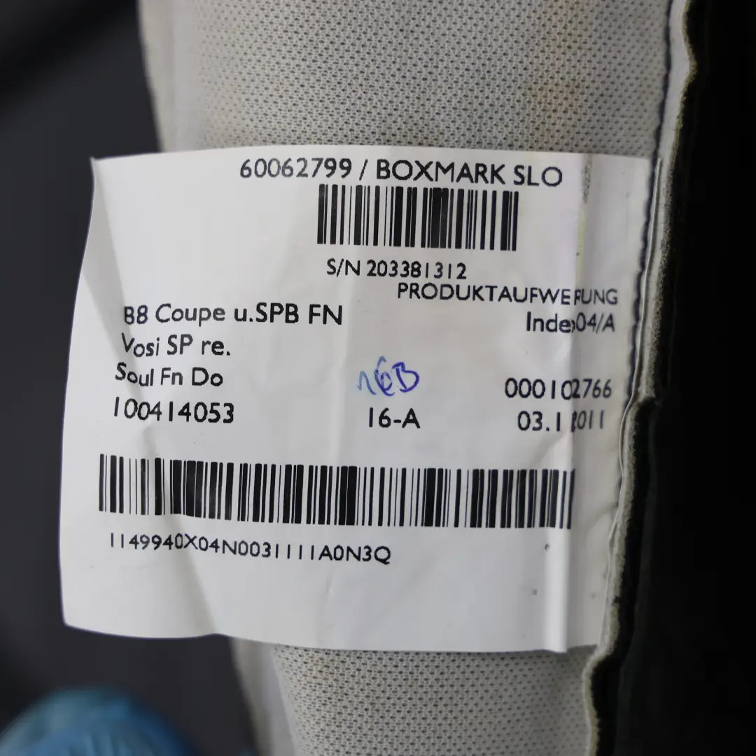 Audi A5 8T Siedzisko Fotela Podgrzewane Przód Prawo S-line Skóra Czarna - SKU 8T0881406BN - Numer Części 8T0881406BN