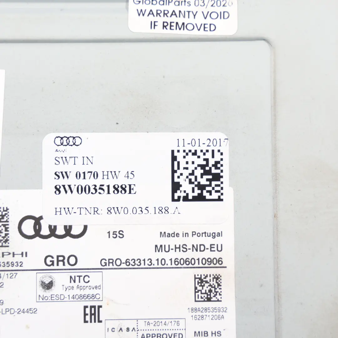 Unidad Radio Navegación MMI Multimedia para Audi A4 B9 A5 F5 con número de pieza 8W0035188E Audi A4 B9 A5 F5 Unidad Radio Navegación MMI Multimedia - SKU 8W0035188E - Número de pieza 8W0035188E