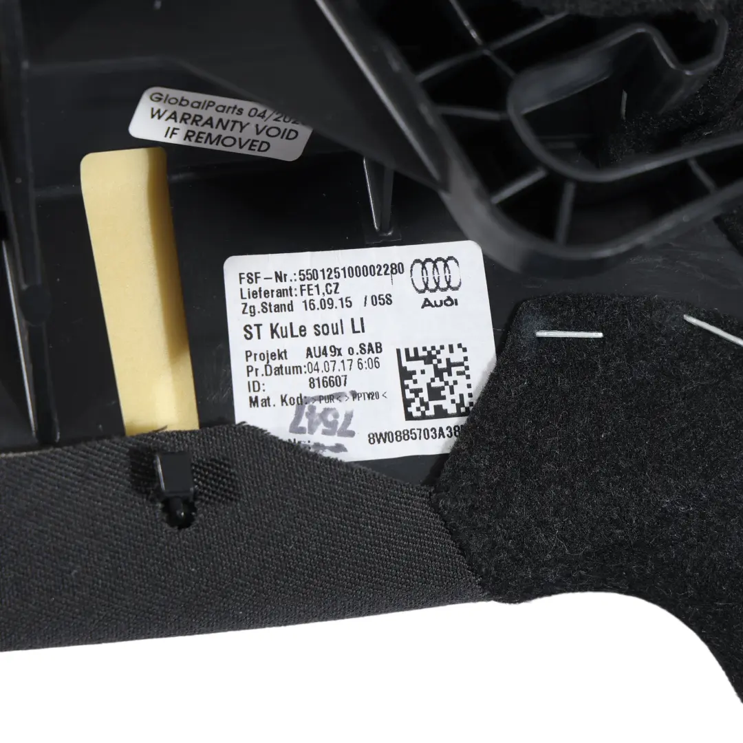 Rücksitz Verkleidung Schwarz Leder Stoff Hinten Links für Audi A5 F5 mit Teilenummer 8W0885703A Audi A5 F5 Rücksitz Verkleidung Schwarz Leder Stoff Hinten Links - SKU 8W0885703A - Teilenummer 8W0885703A
