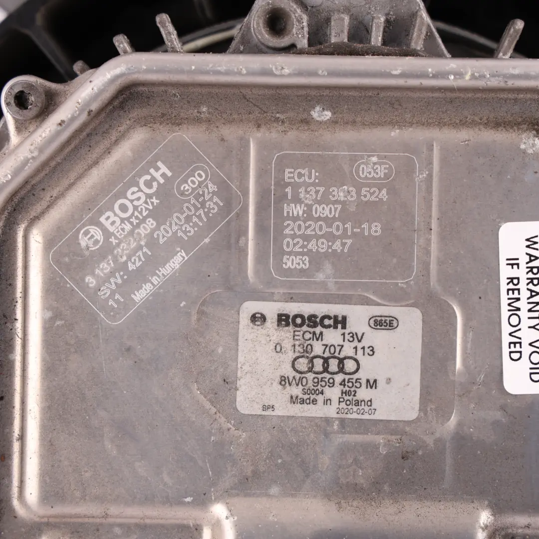 Radiator Cooling Fan Motor Shroud Blades 600W to Audi A4 S4 B9 A5 S5 F5 with Part number 8W0959455M Audi A4 S4 B9 A5 S5 F5 Radiator Cooling Fan Motor Shroud Blades 600W - SKU 8W0959455M - Part number 8W0959455M