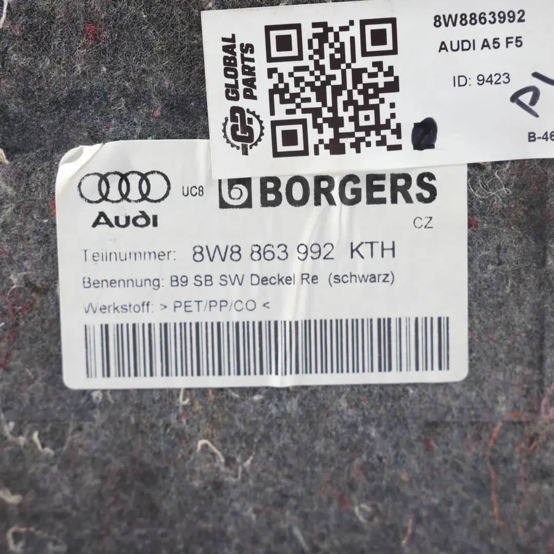 Audi A5 F5 Panneau Rangement Coffre Arrière Conducteur Noir Droit - SKU 8W8863992 - Numéro de pièce 8W8863992
