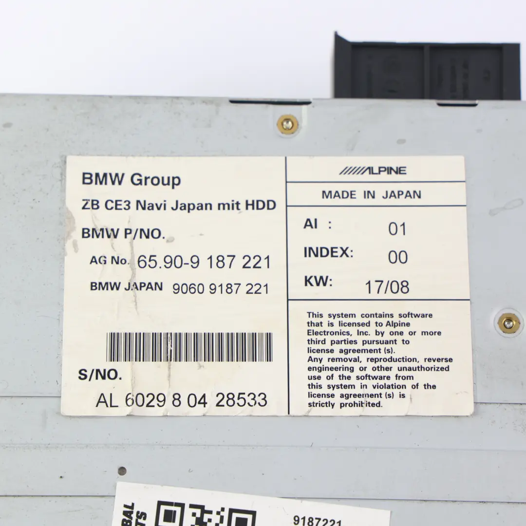 BMW E87 LCI Alpine Navi Japan Navigation HDD Navigationssystem - SKU 9187221 - Teilenummer 9187221