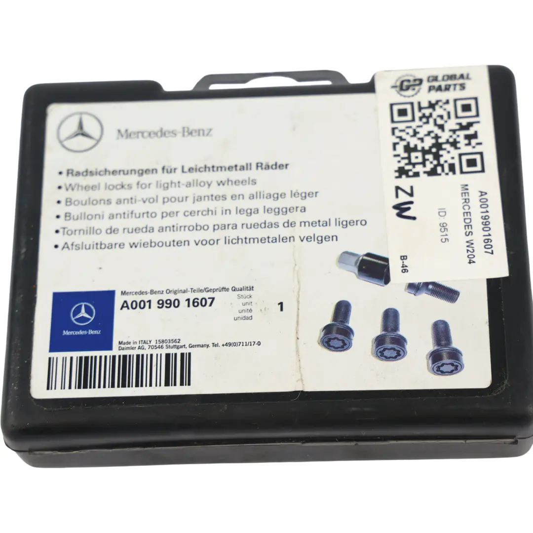 Pernos de rueda trasera delantera Caja Set para Mercedes W176 W204 W205 con número de pieza A0019901607 Mercedes W176 W204 W205 Pernos de rueda trasera delantera Caja Set - SKU A0019901607 - Número de pieza A0019901607