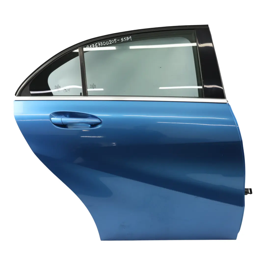 Door Rear Right O/S South Seas Blue - 162 to Mercedes W176 with Part number A1767300205 Mercedes W176 Door Rear Right O/S South Seas Blue - 162 - SKU A1767300205-SSB1 - Part number A1767300205
