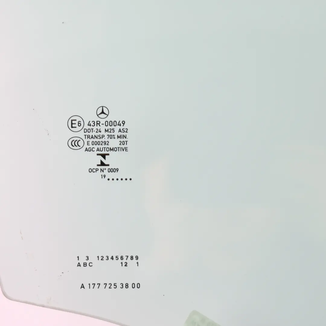Front Door Side Window Glass Glazing AS2 Right O/S to Mercedes W177 with Part number A1777253800 Mercedes W177 Front Door Side Window Glass Glazing AS2 Right O/S - SKU A1777253800 - Part number A1777253800