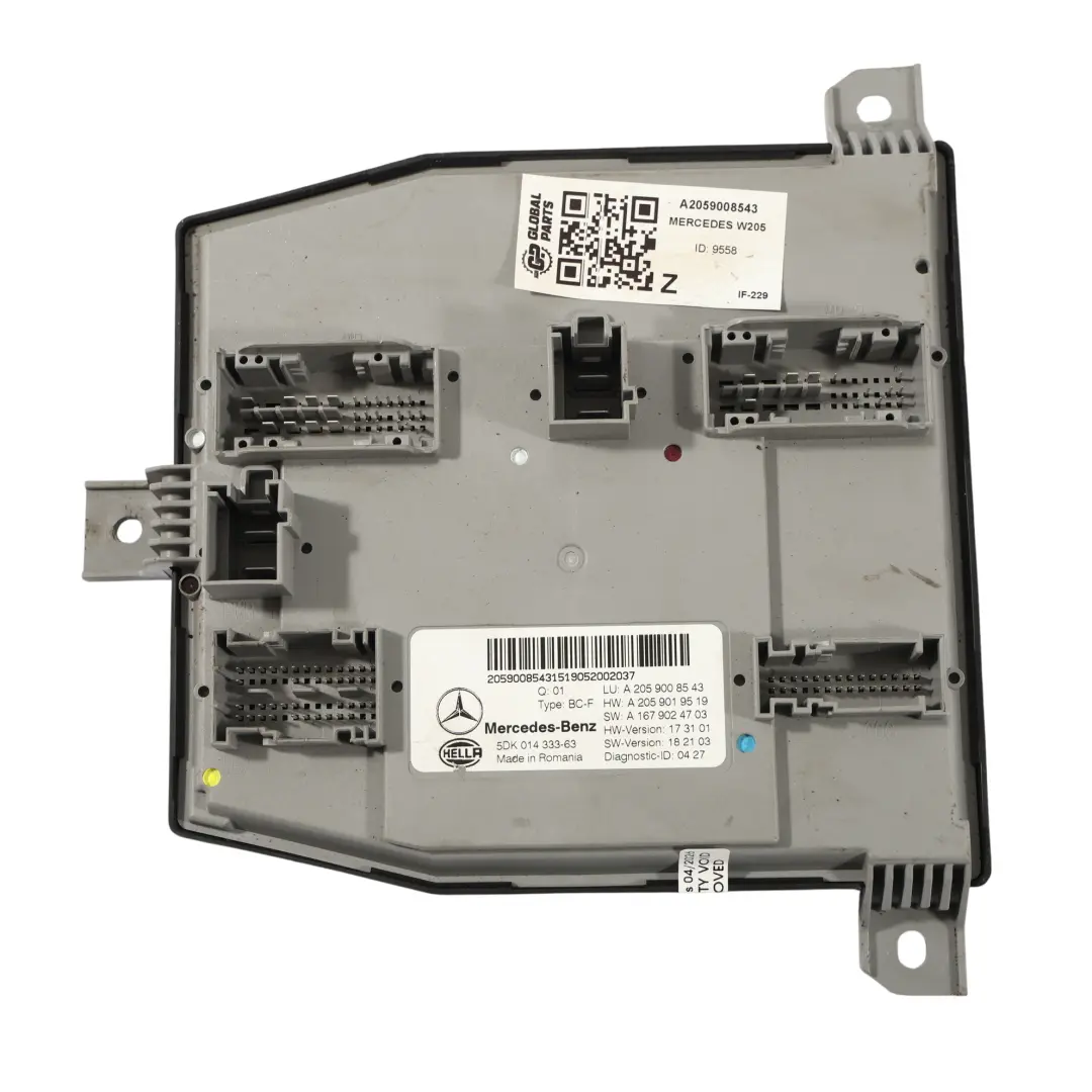 X235 BCM Body Control Unit Module ECU to Mercedes W205 with Part number A2059008543 Mercedes W205 X235 BCM Body Control Unit Module ECU - SKU A2059008543 - Part number A2059008543