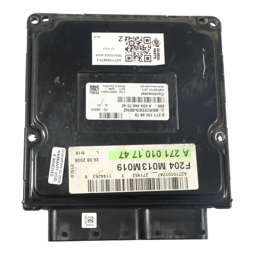Mercedes W204 C180 Kompressor 271.952 156HP Calculateur ECU Manuel - SKU A2711504879-2 - Numéro de pièce A2711504879