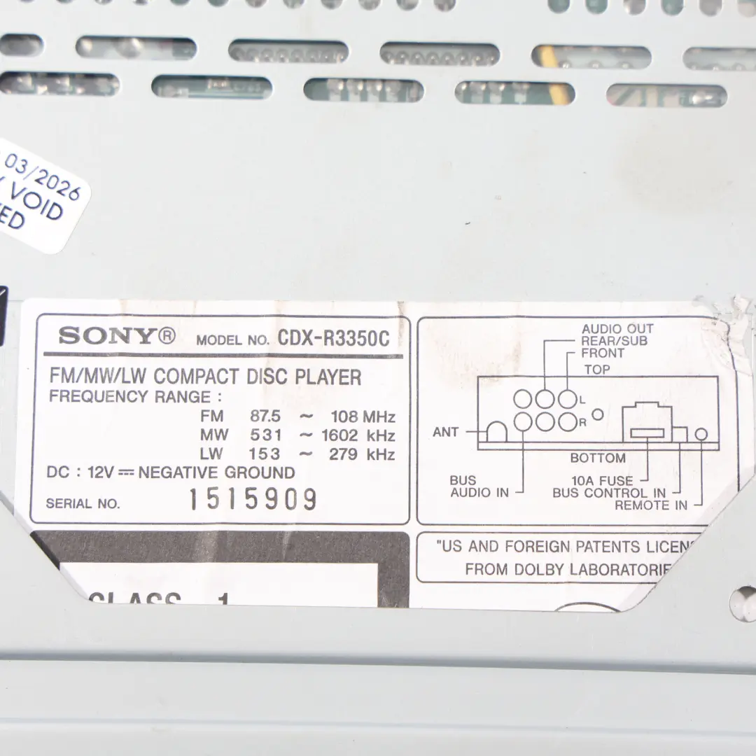  Sony Radio Samochodowe CD MP3 - SKU CDX-R3350C - Numer Części CDX-R3350C