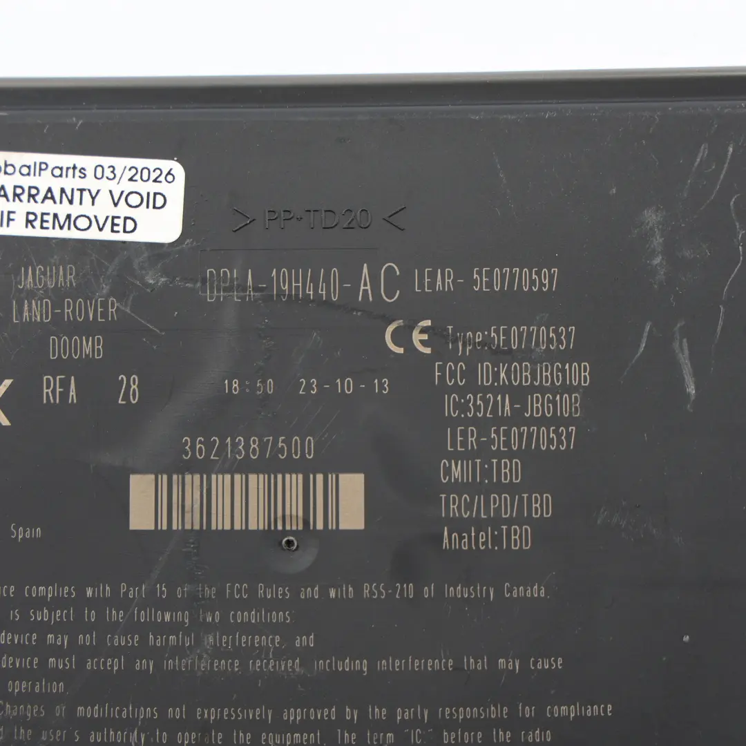 Range Rover Evoque L538 Keyless Entry Steuermodul ECU - SKU DPLA-19H440-AC - Teilenummer DPLA-19H440-AC