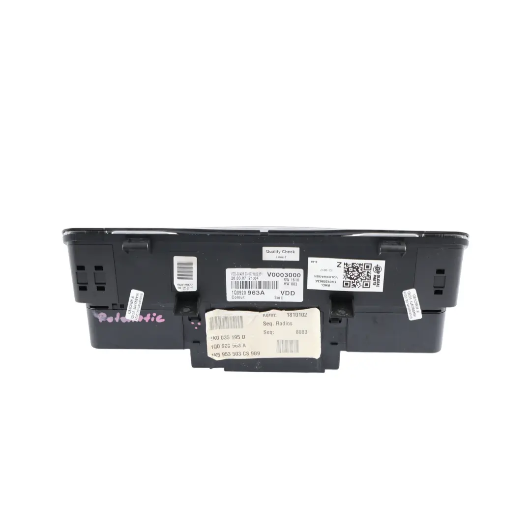 VW Volkswagen EOS 1F Instrument Cluster Speedometer Diesel Automatic - SKU RHD-1Q0920963A - Part number 1Q0920963A