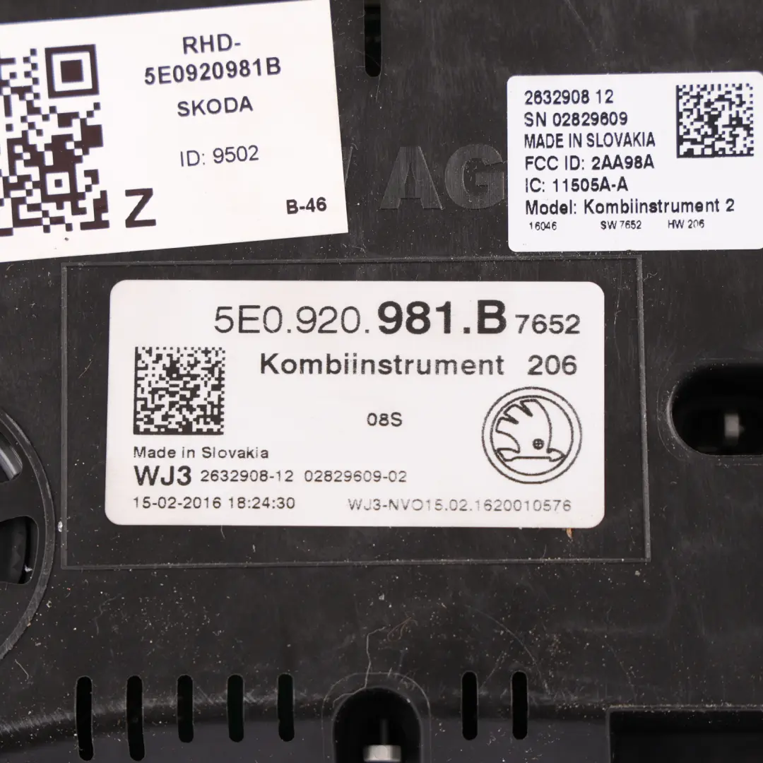 Skoda Octavia MK3 Instrument Cluster Speedometer Speedo Diesel Manual - SKU RHD-5E0920981B - Part number 5E0920981B