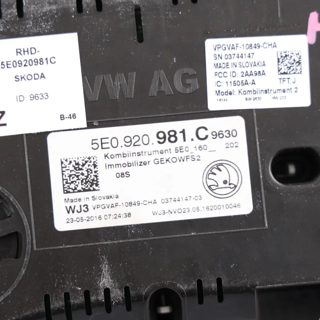 MK3 Instrument Cluster Speedometer Speedo Diesel Manual to Skoda Octavia with Part number 5E0920981C Skoda Octavia MK3 Instrument Cluster Speedometer Speedo Diesel Manual - SKU RHD-5E0920981C - Part number 5E0920981C