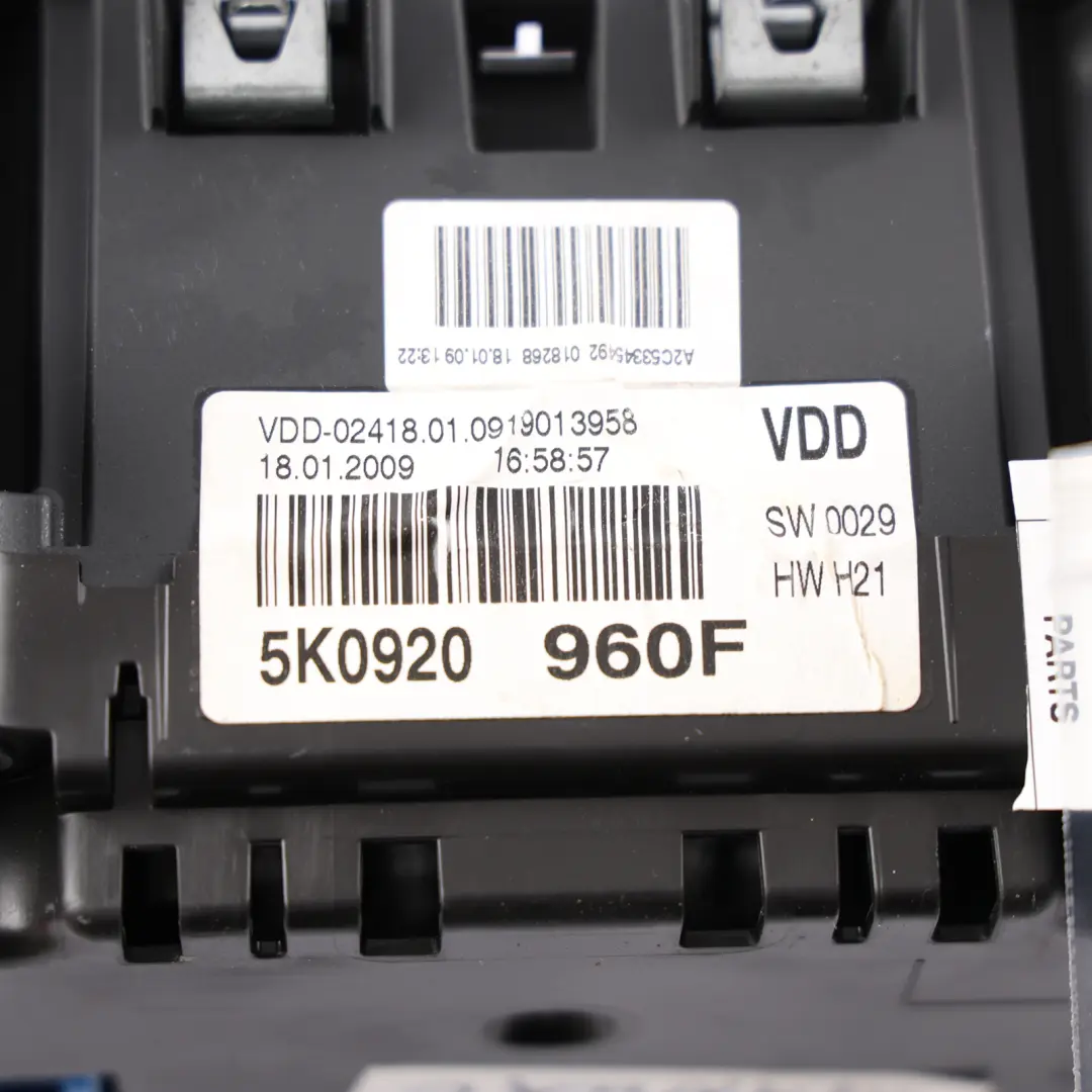 Volkswagen Golf Mk6 Instrument Cluster Speedometer Manual Petrol - SKU RHD-5K0920960F - Part number 5K0920960F