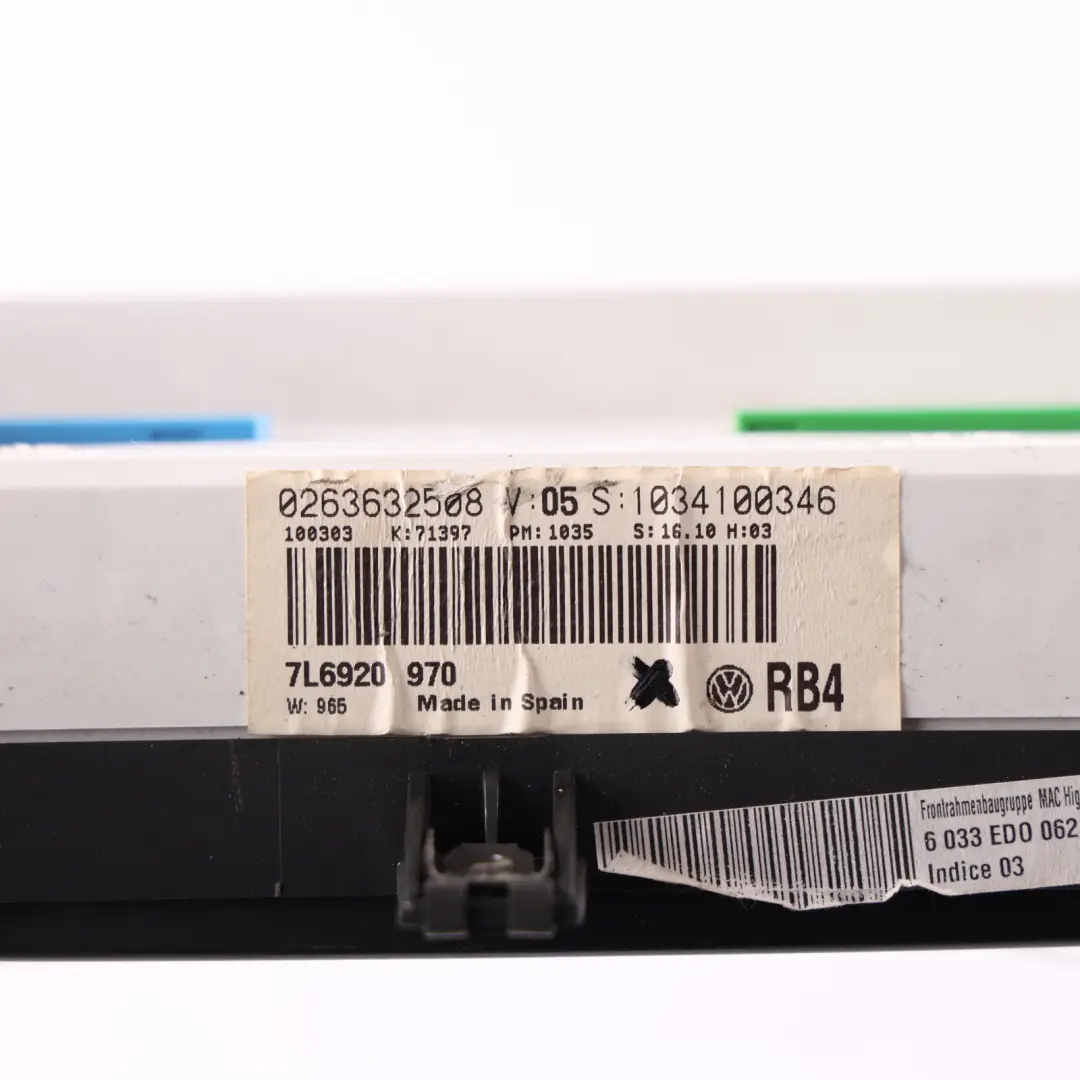 7L Instrument Cluster Speedometer Petrol Automatic to Volkswagen Touareg with Part number 7L6920970 Volkswagen Touareg 7L Instrument Cluster Speedometer Petrol Automatic - SKU RHD-7L6920970 - Part number 7L6920970