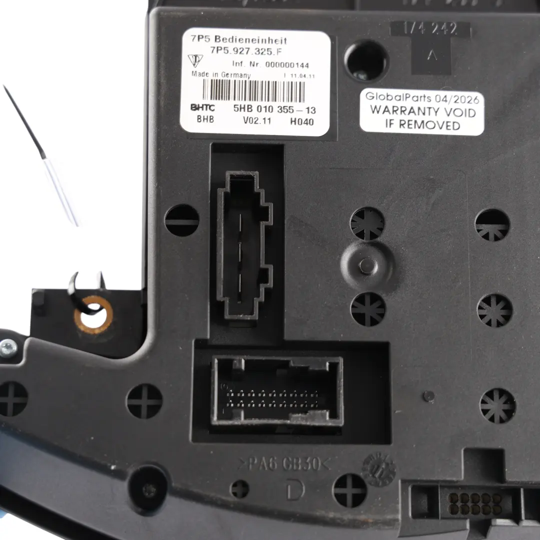 Porsche Cayenne 92A Heated Seat Switch Centre Console Button Panel - SKU RHD-7P5927325F - Part number 7P5927325F