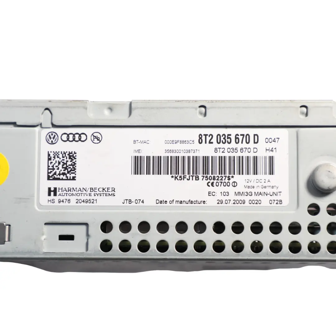 Audi A4 B8 A5 8F 8T Multimedia MMI CD Player Head Unit - SKU RHD-8T2035670D - Part number 8T2035670D