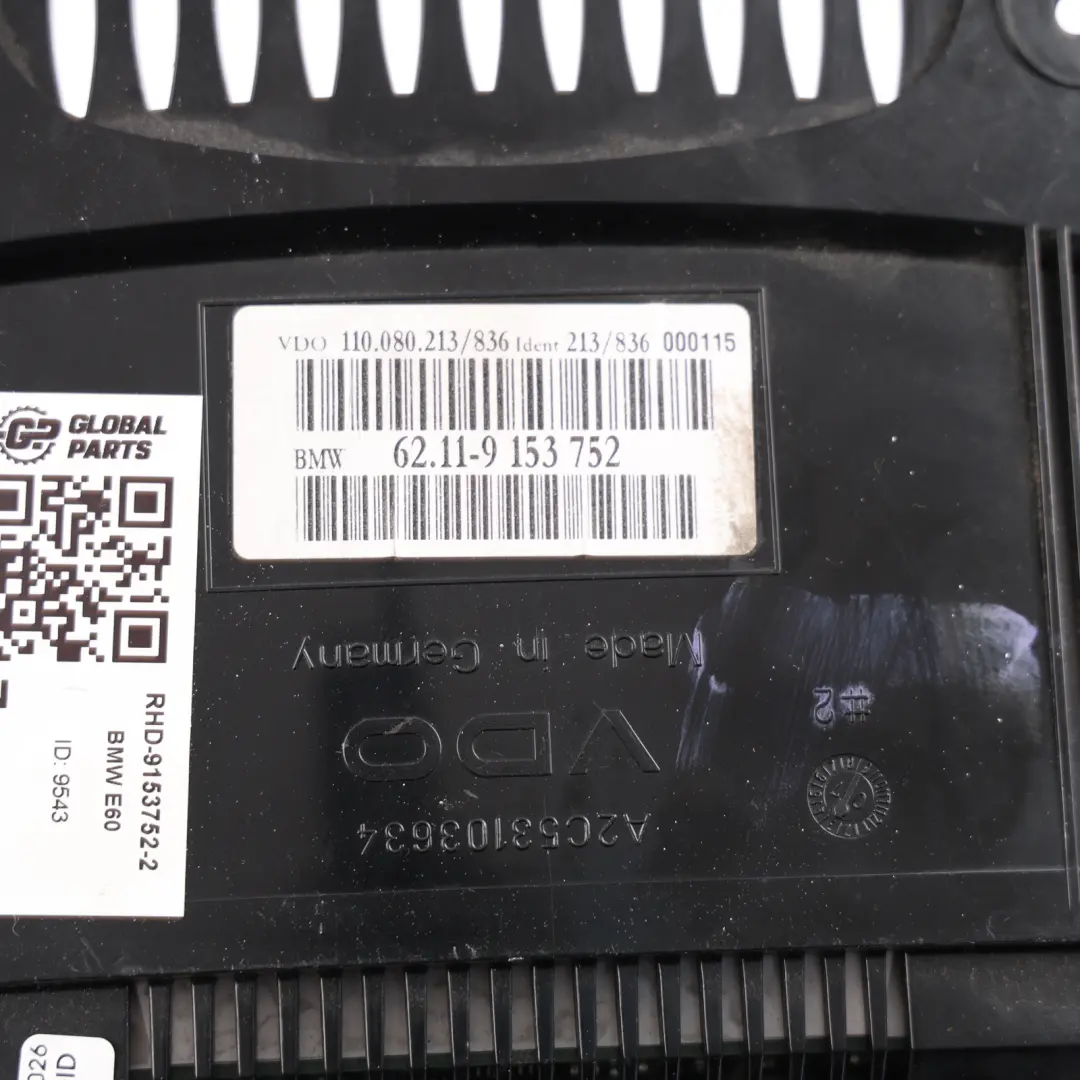 BMW 5 E60 E61 LCI Petrol Instrument Cluster Speedo Clocks Manual - SKU RHD-9153752-2 - Part number 9153752