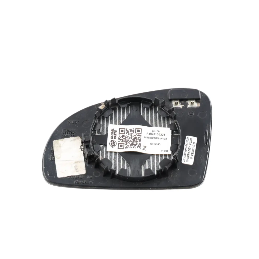 Exterior Mirror Glass Front Right O/S to Mercedes SLK R172 R231 with Part number A1978100221 Mercedes SLK R172 R231 Exterior Mirror Glass Front Right O/S - SKU RHD-A1978100221 - Part number A1978100221