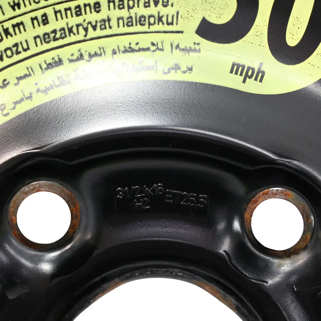 Roue Secours Acier R16 3.5J ET: 25.5 125/70 pour Volkswagen Golf Mk7 à propos du numéro de pièce 1K0601027AQ Volkswagen Golf Mk7 Roue Secours Acier R16 3.5J ET: 25.5 125/70 - SKU 1K0601027AQ-1 - Numéro de pièce 1K0601027AQ