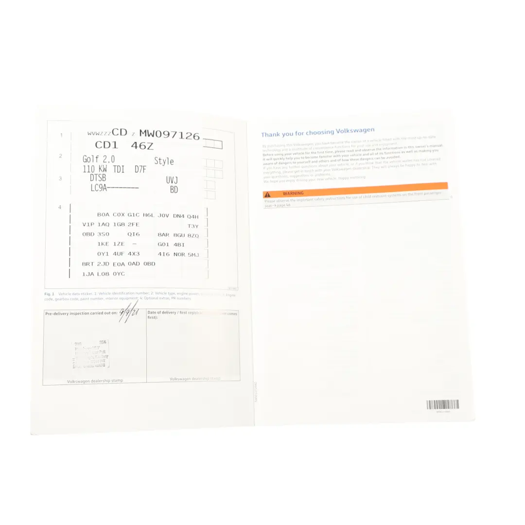 Volkswagen VW Golf Mk8 Owner's Handbook Manual Book Pouch Case Wallet Set - SKU 5H0012720AD - Part number 5H0012720AD