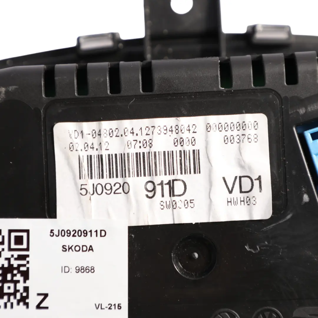 Skoda Fabia 5j Speedometer Instrument Cluster Speedo Diesel Manual - SKU RHD-5J0920911D - Part number 5J0920911D