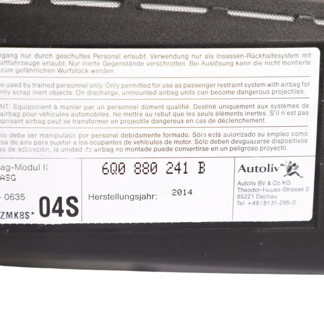Mk2 VW Polo 6R Seat Side Air Module Front Left N/S to Skoda Fabia with Part number 6Q0880241B Skoda Fabia Mk2 VW Polo 6R Seat Side Air Module Front Left N/S - SKU 6Q0880241B - Part number 6Q0880241B