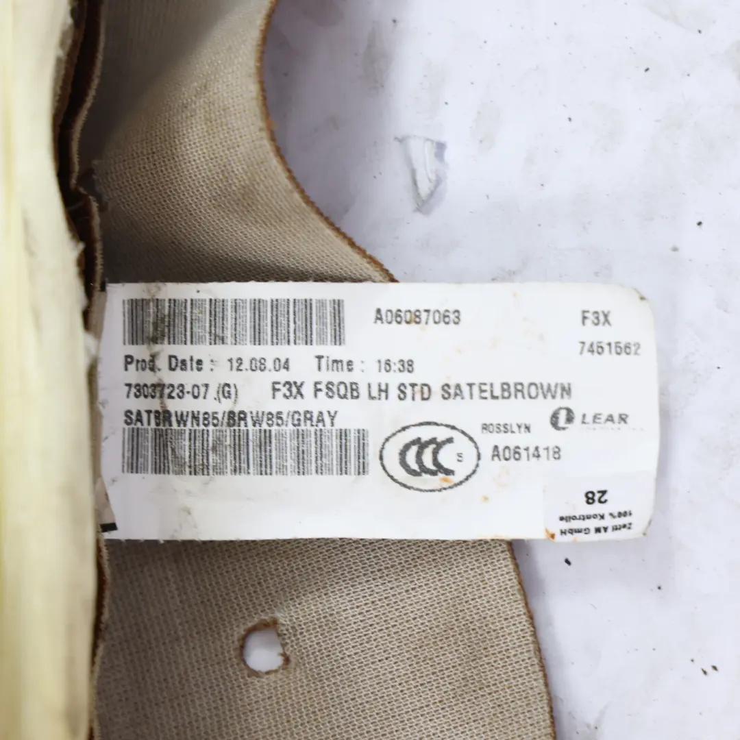 BMW F30 F34 Seat Backrest Covering Heated Leather Saddle Brown Front Left N/S - SKU 7303723 - Part number 7303723