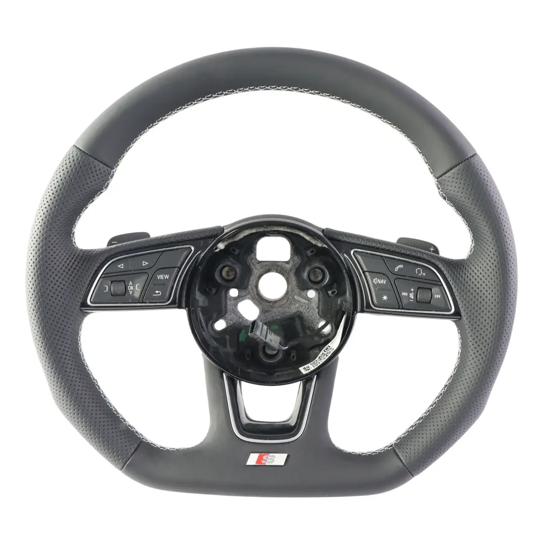 Cuero Fondo Plano para Audi A3 8V A4 B9 A5 F5 Volante S-Line con número de pieza 81A419091AD Audi A3 8V A4 B9 A5 F5 Volante S-Line Cuero Fondo Plano - SKU 81A419091AD-1 - Número de pieza 81A419091AD