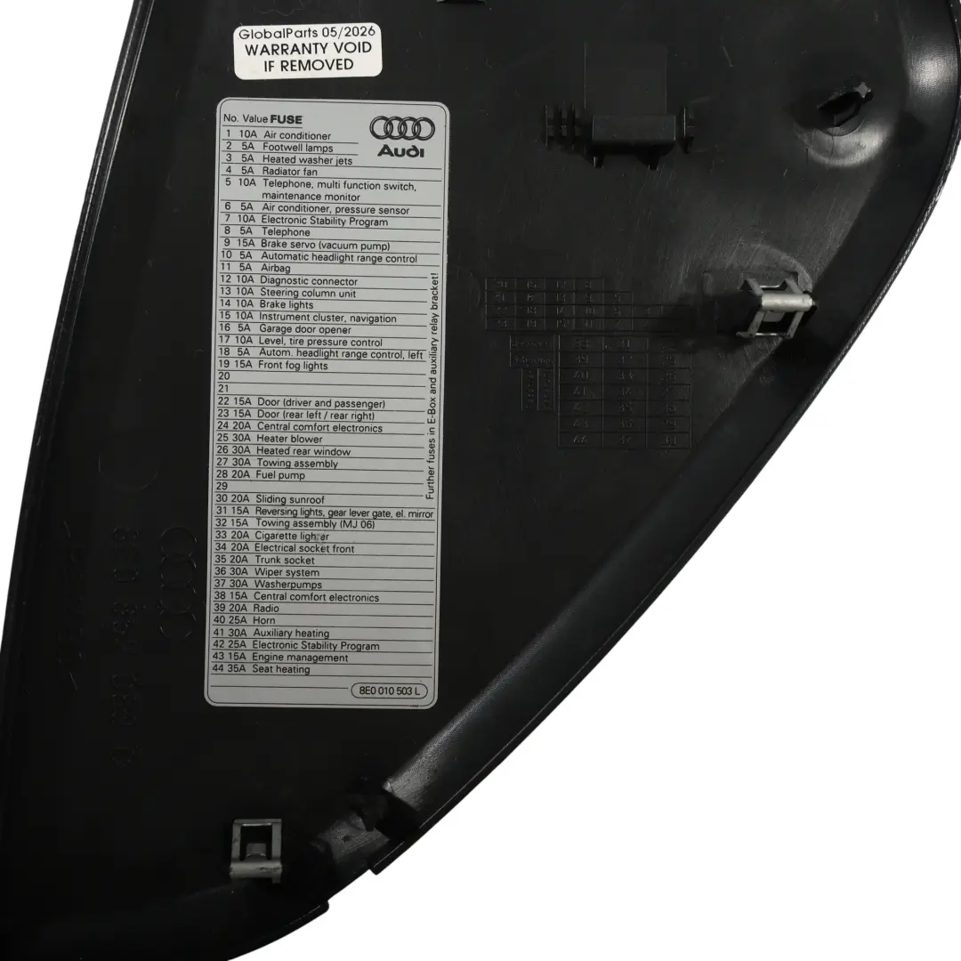 Armaturenbrett Sicherungskasten Abdeckung Rechts Schwarz für Audi A4 B7 mit Teilenummer 8E0857086C Audi A4 B7 Armaturenbrett Sicherungskasten Abdeckung Rechts Schwarz - SKU 8E0857086C - Teilenummer 8E0857086C