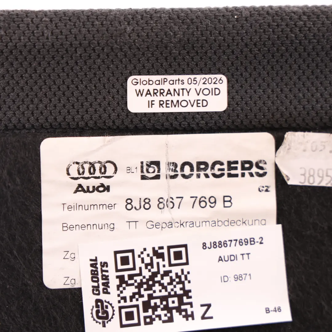 Audi TT 8J Ripiano Posteriore Sezione Grande Copri Bagagli Nero - SKU 8J8867769B-2 - Numero di parte 8J8867769B